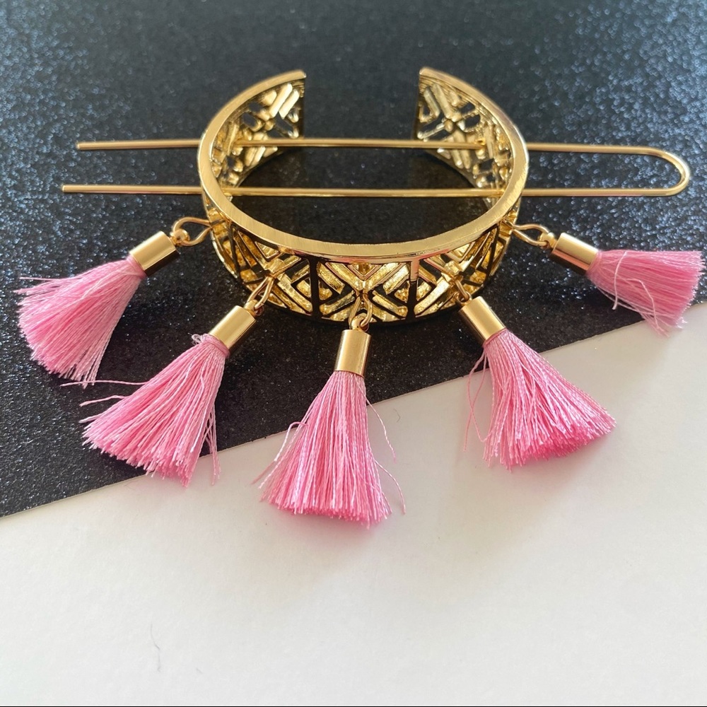 Boho Tassel Embellished Hair Pins - Pink